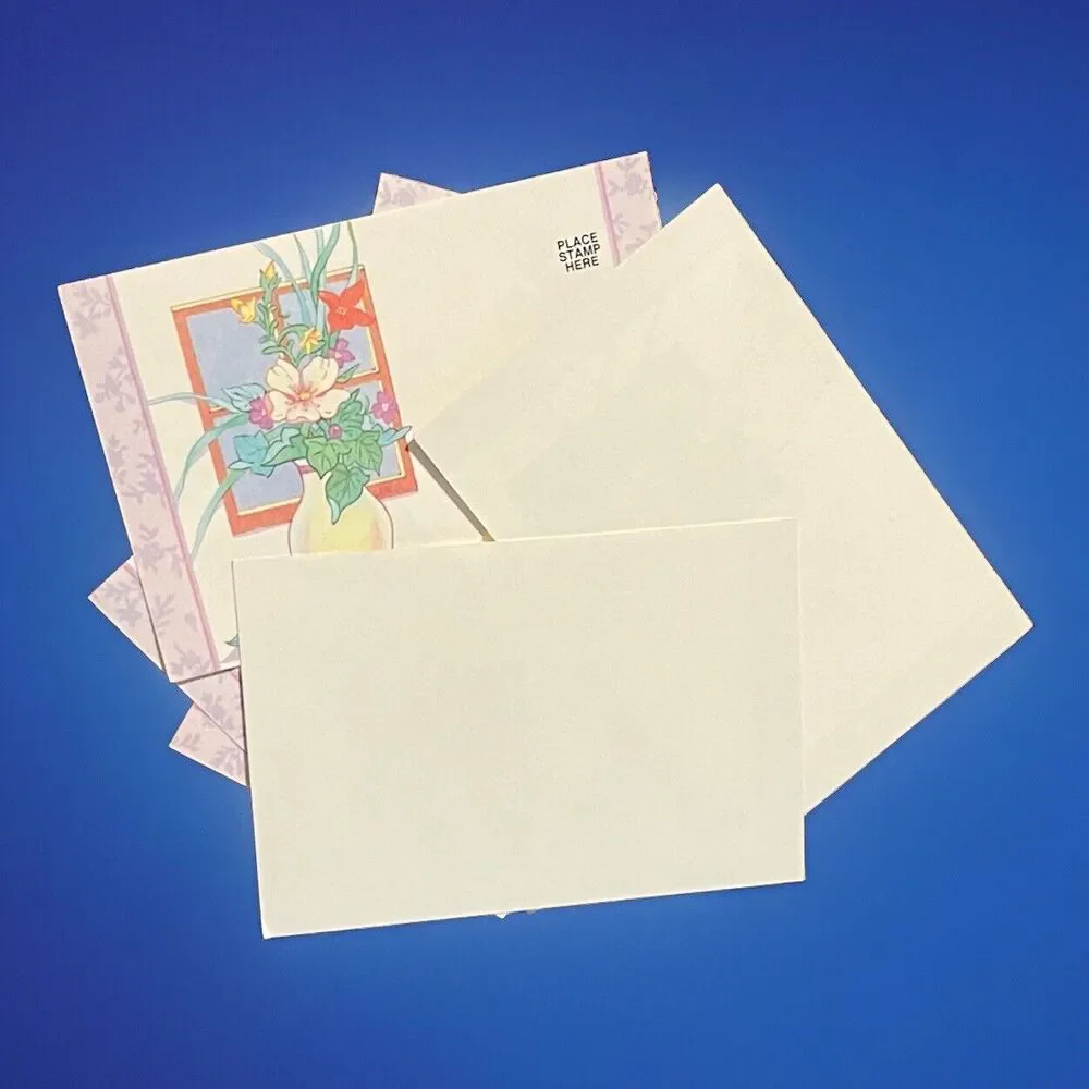 Vintage 80s Postcard Set 12 Floral Unused Undivided Back Peel Off Stationary Lot
